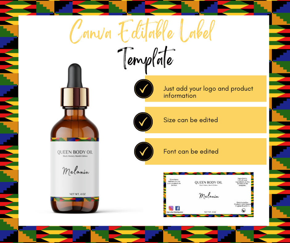 African Print Oil Canva Label Template 4x2 – Product Label Queen